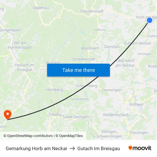 Gemarkung Horb am Neckar to Gutach Im Breisgau map