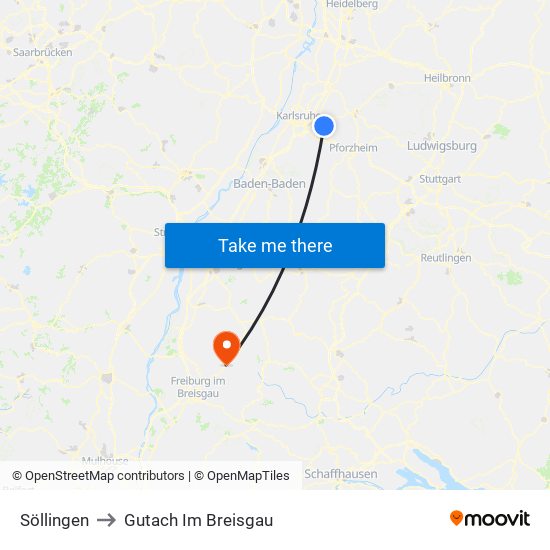 Söllingen to Gutach Im Breisgau map