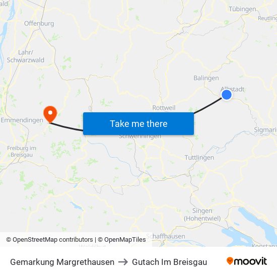 Gemarkung Margrethausen to Gutach Im Breisgau map