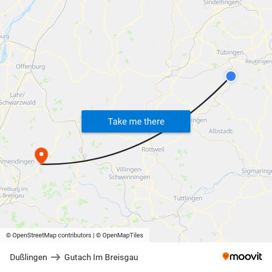 Dußlingen to Gutach Im Breisgau map