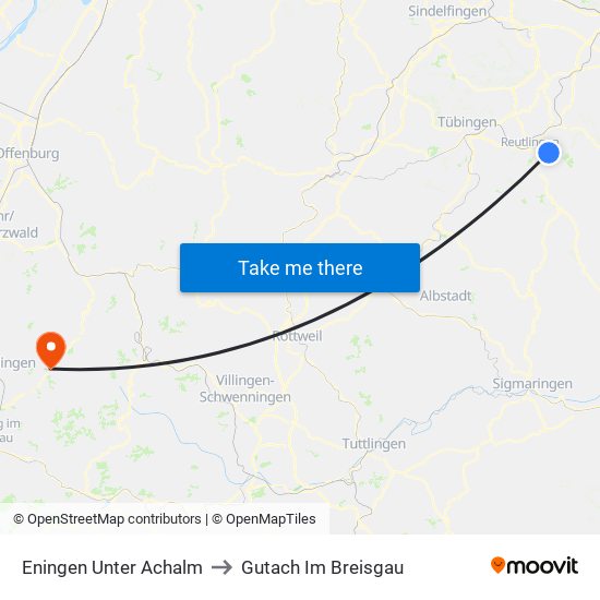 Eningen Unter Achalm to Gutach Im Breisgau map