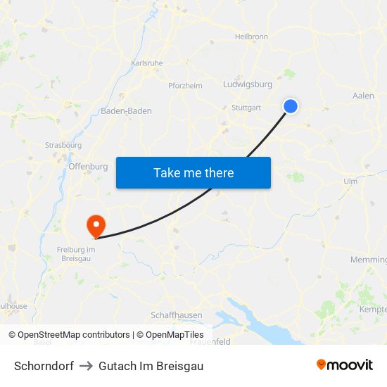 Schorndorf to Gutach Im Breisgau map