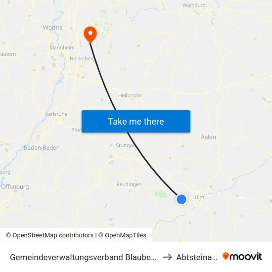 Gemeindeverwaltungsverband Blaubeuren to Abtsteinach map
