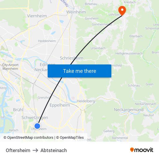 Oftersheim to Abtsteinach map