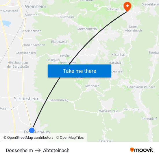 Dossenheim to Abtsteinach map