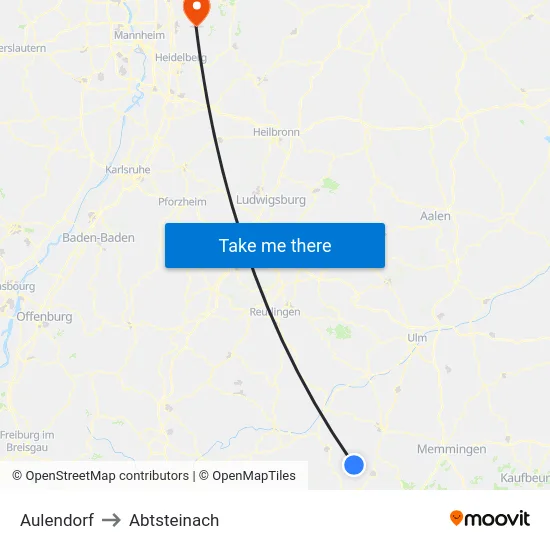 Aulendorf to Abtsteinach map