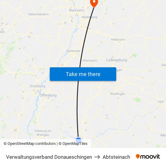 Verwaltungsverband Donaueschingen to Abtsteinach map