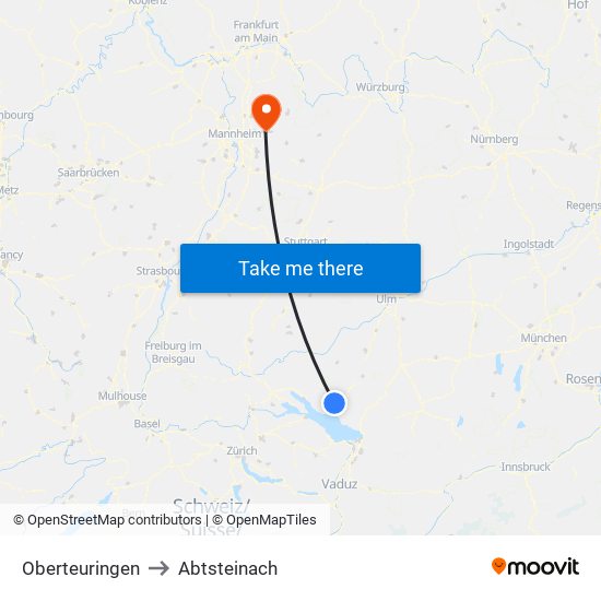 Oberteuringen to Abtsteinach map