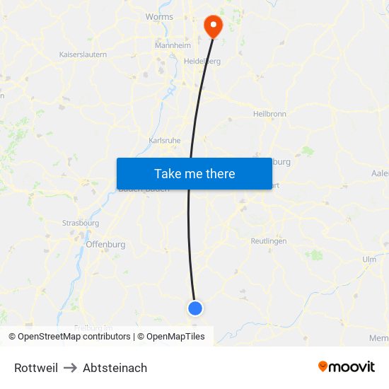 Rottweil to Abtsteinach map
