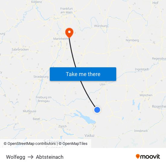 Wolfegg to Abtsteinach map