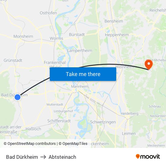 Bad Dürkheim to Abtsteinach map