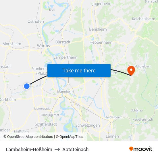 Lambsheim-Heßheim to Abtsteinach map