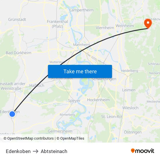 Edenkoben to Abtsteinach map