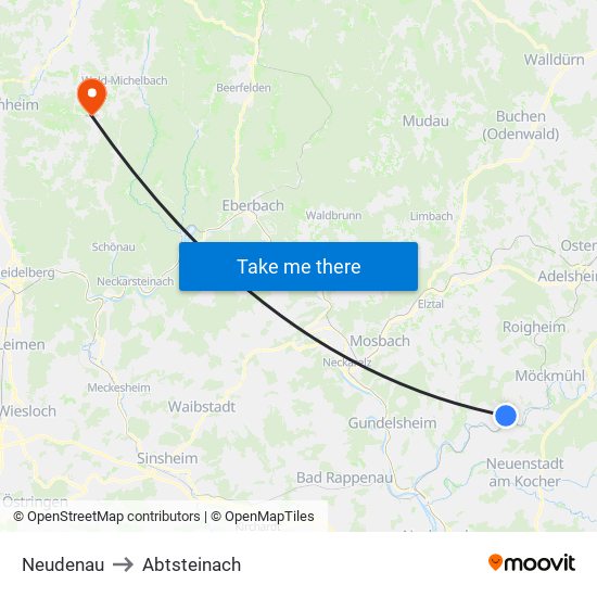 Neudenau to Abtsteinach map