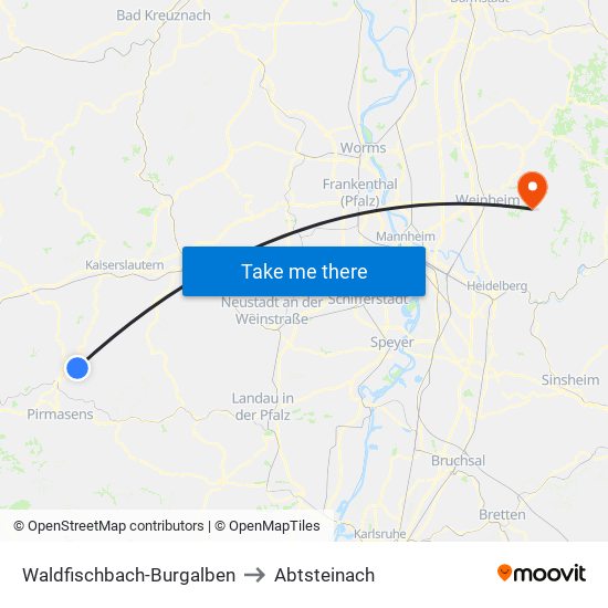 Waldfischbach-Burgalben to Abtsteinach map