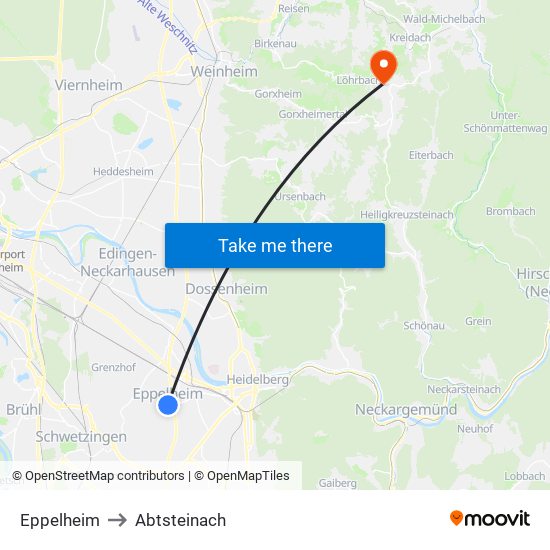 Eppelheim to Abtsteinach map