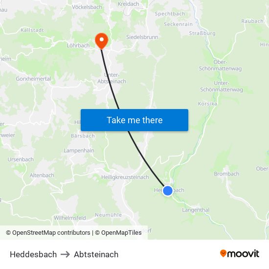 Heddesbach to Abtsteinach map