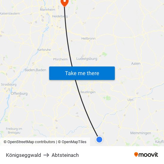 Königseggwald to Abtsteinach map