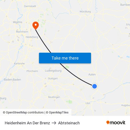 Heidenheim An Der Brenz to Abtsteinach map