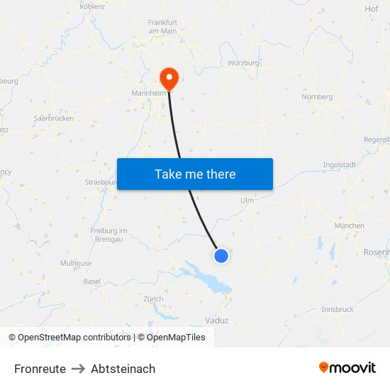 Fronreute to Abtsteinach map