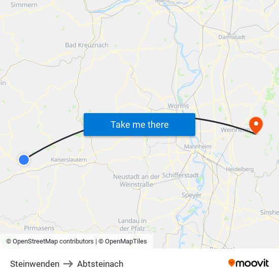 Steinwenden to Abtsteinach map