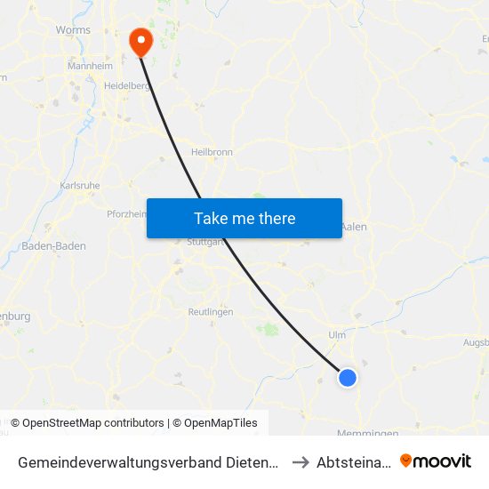 Gemeindeverwaltungsverband Dietenheim to Abtsteinach map