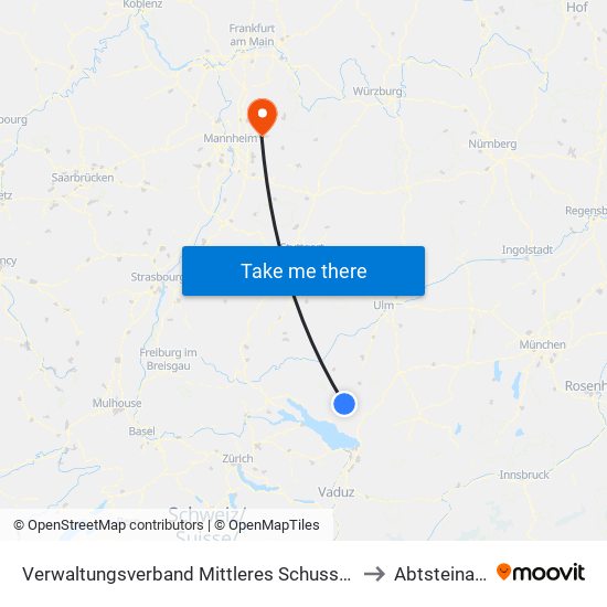 Verwaltungsverband Mittleres Schussental to Abtsteinach map