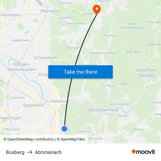 Boxberg to Abtsteinach map
