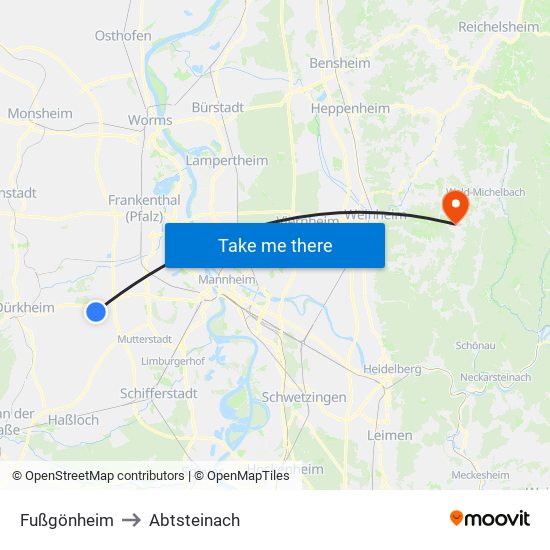 Fußgönheim to Abtsteinach map