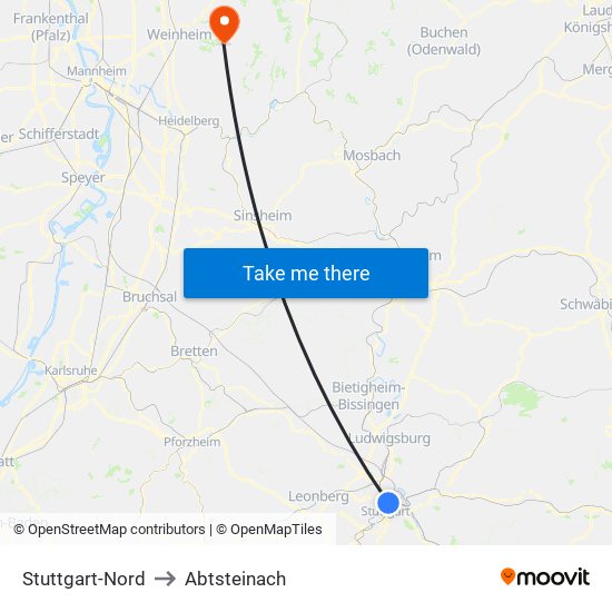 Stuttgart-Nord to Abtsteinach map