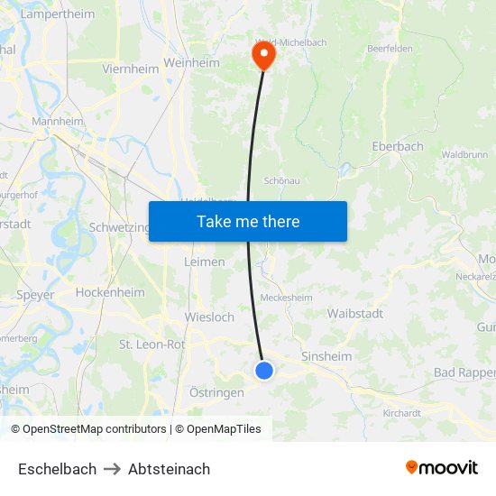 Eschelbach to Abtsteinach map