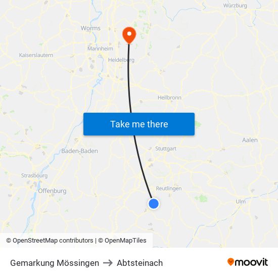 Gemarkung Mössingen to Abtsteinach map