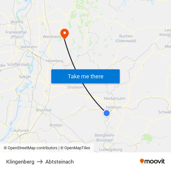 Klingenberg to Abtsteinach map