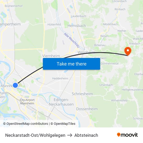 Neckarstadt-Ost/Wohlgelegen to Abtsteinach map