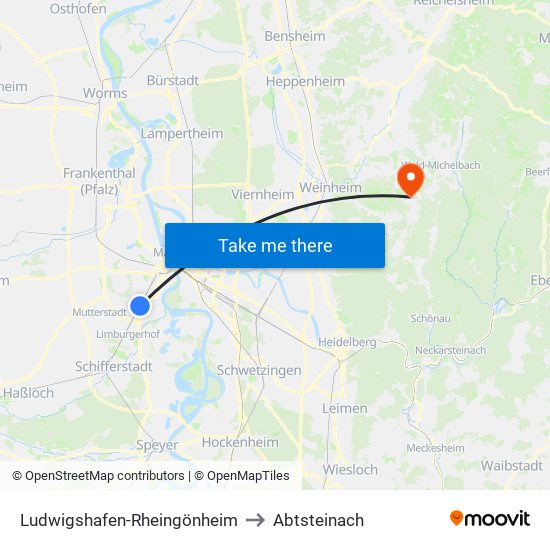 Ludwigshafen-Rheingönheim to Abtsteinach map