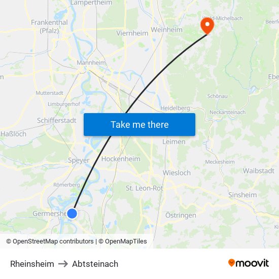Rheinsheim to Abtsteinach map