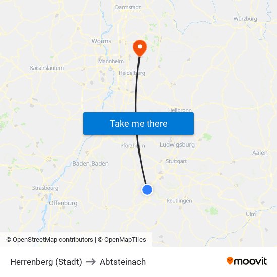 Herrenberg (Stadt) to Abtsteinach map