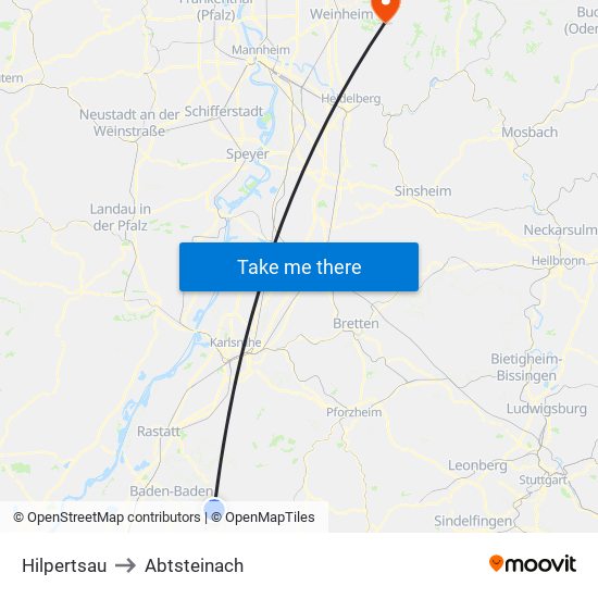 Hilpertsau to Abtsteinach map