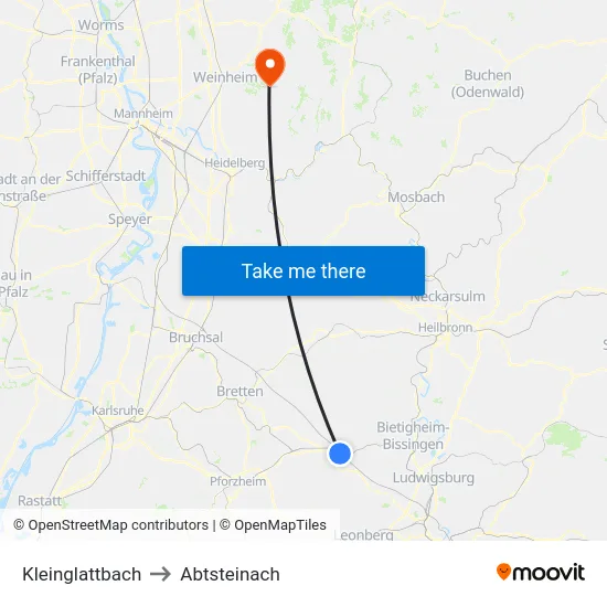 Kleinglattbach to Abtsteinach map