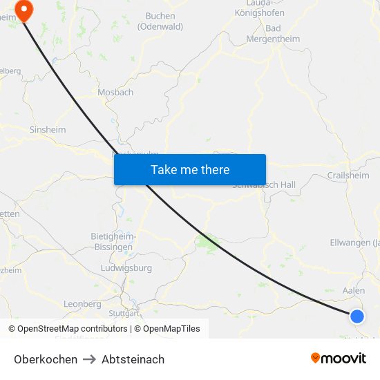 Oberkochen to Abtsteinach map