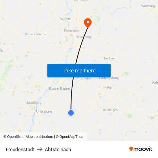 Freudenstadt to Abtsteinach map