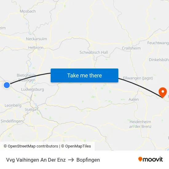 Vvg Vaihingen An Der Enz to Bopfingen map