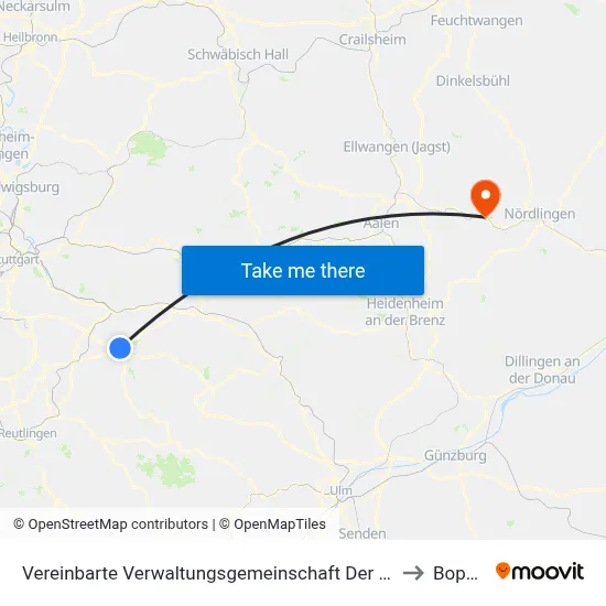 Vereinbarte Verwaltungsgemeinschaft Der Stadt Kirchheim Unter Teck to Bopfingen map