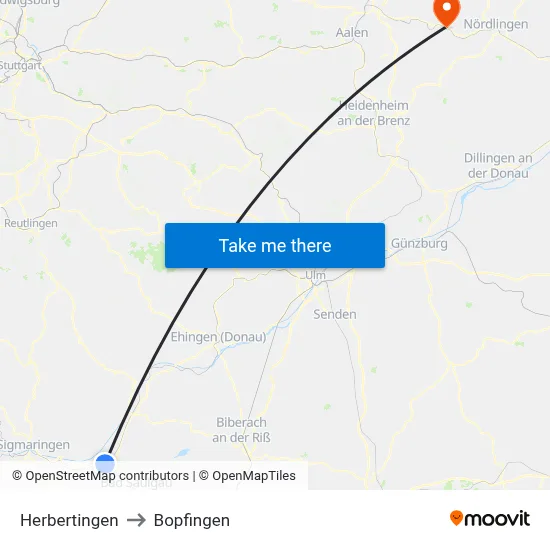 Herbertingen to Bopfingen map