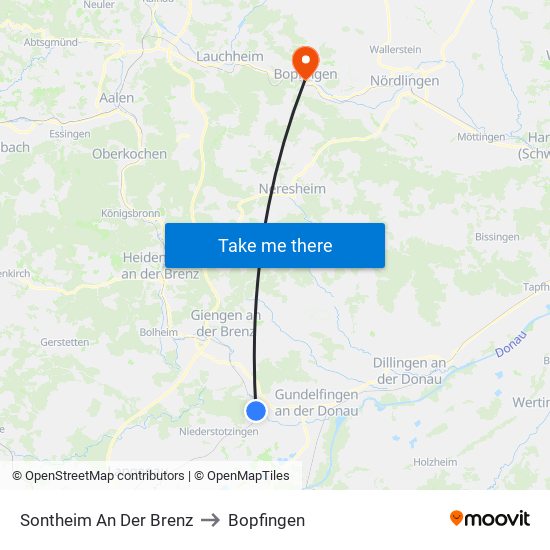 Sontheim An Der Brenz to Bopfingen map