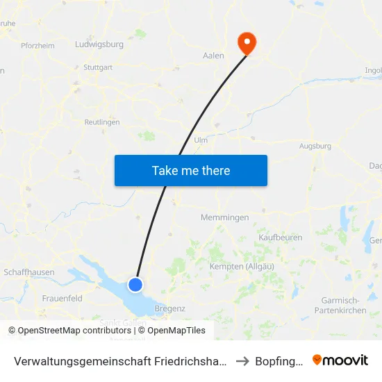 Verwaltungsgemeinschaft Friedrichshafen to Bopfingen map