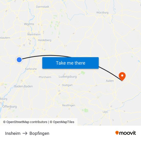 Insheim to Bopfingen map