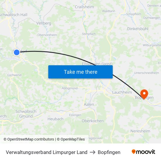 Verwaltungsverband Limpurger Land to Bopfingen map