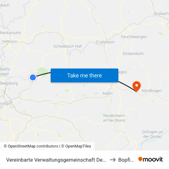 Vereinbarte Verwaltungsgemeinschaft Der Stadt Backnang to Bopfingen map