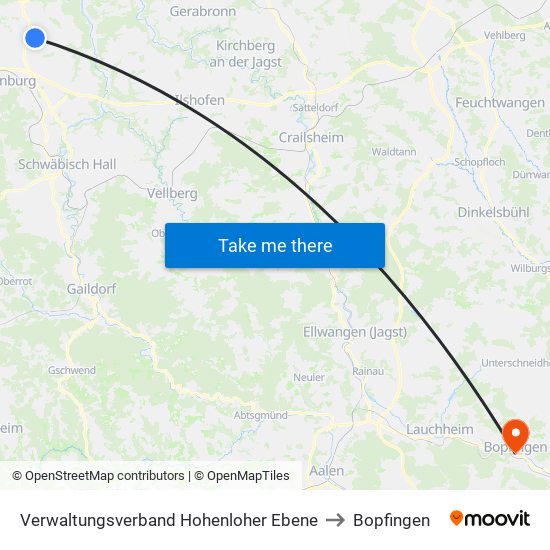 Verwaltungsverband Hohenloher Ebene to Bopfingen map